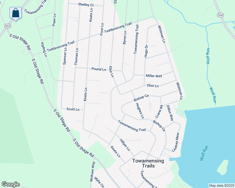 map of restaurants, bars, coffee shops, grocery stores, and more near 87 Eliot Lane in Albrightsville