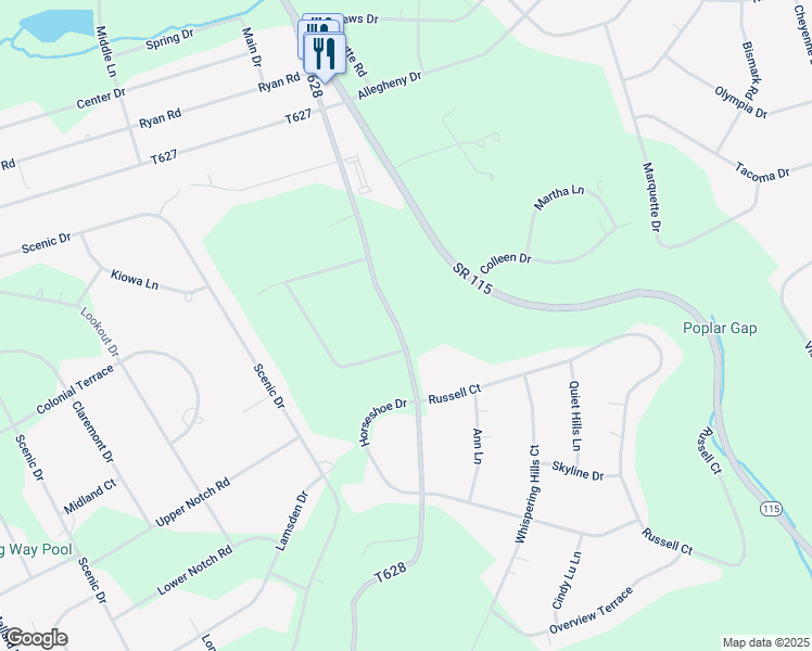 map of restaurants, bars, coffee shops, grocery stores, and more near 1178 Toll Road in Effort