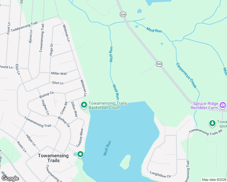 map of restaurants, bars, coffee shops, grocery stores, and more near 38 Whitman Lane in Albrightsville