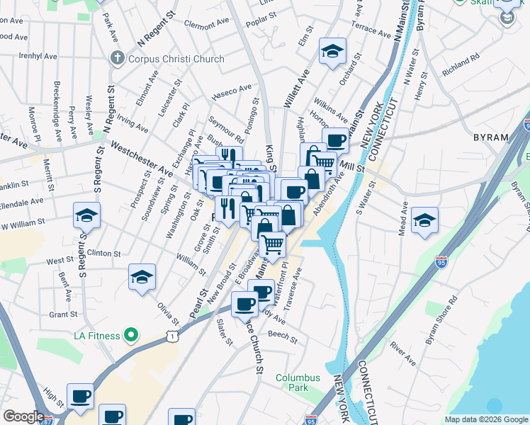 map of restaurants, bars, coffee shops, grocery stores, and more near in Port Chester