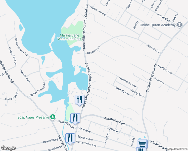 map of restaurants, bars, coffee shops, grocery stores, and more near 57 Miller Ln E in East Hampton