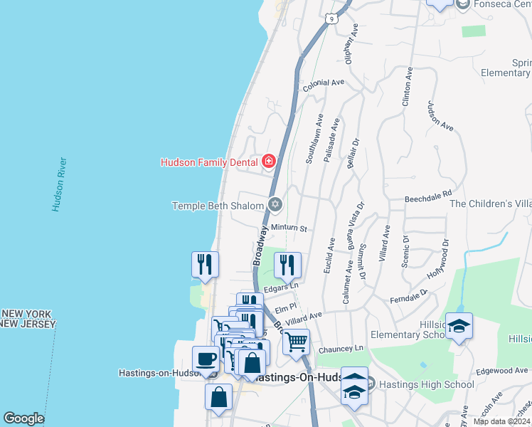 map of restaurants, bars, coffee shops, grocery stores, and more near in Hastings-on-Hudson