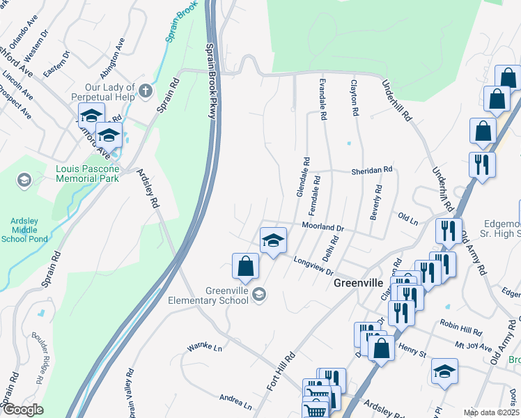 map of restaurants, bars, coffee shops, grocery stores, and more near 200 Inwood Road in Scarsdale