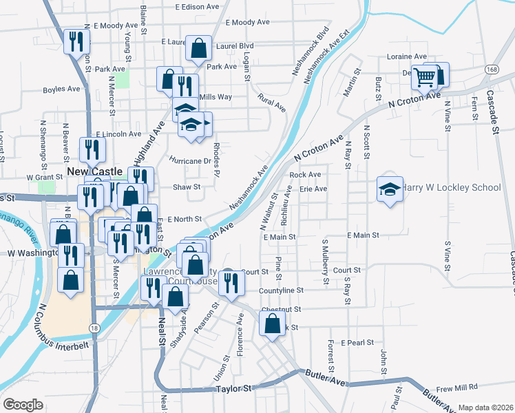 map of restaurants, bars, coffee shops, grocery stores, and more near 518-520 North Croton Avenue in New Castle