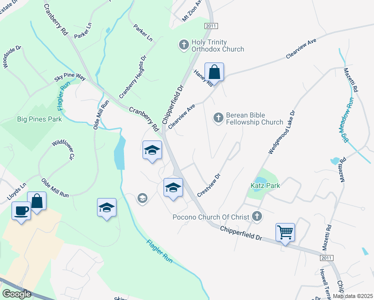 map of restaurants, bars, coffee shops, grocery stores, and more near 5 Stroud Wood Circle in Stroudsburg