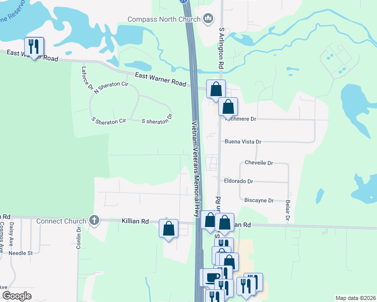 map of restaurants, bars, coffee shops, grocery stores, and more near 793 Chenoweth Drive in Akron