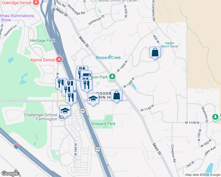 map of restaurants, bars, coffee shops, grocery stores, and more near 708 Moon Circle in Farmington