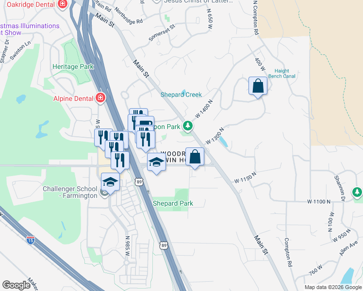 map of restaurants, bars, coffee shops, grocery stores, and more near 708 Moon Circle in Farmington
