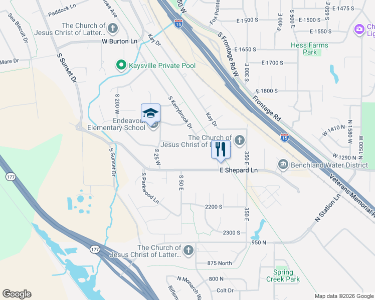 map of restaurants, bars, coffee shops, grocery stores, and more near 93 East 1950 South in Kaysville