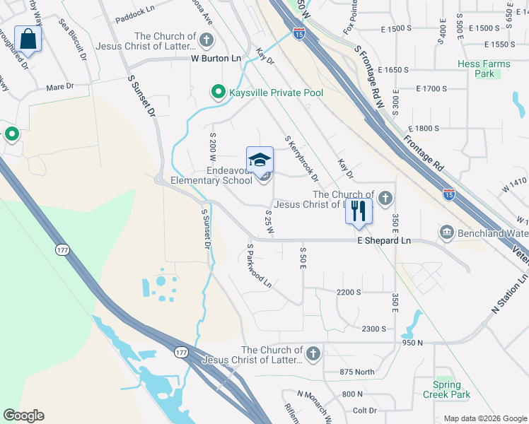 map of restaurants, bars, coffee shops, grocery stores, and more near 31 Lake Ridge Drive in Kaysville