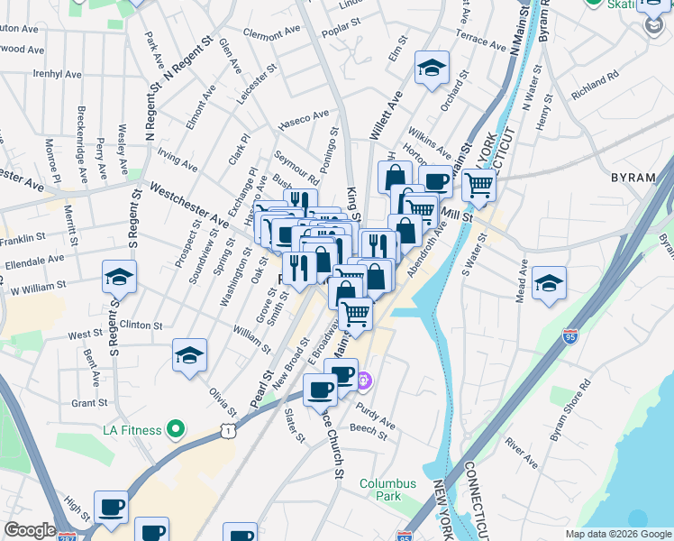 map of restaurants, bars, coffee shops, grocery stores, and more near in Port Chester
