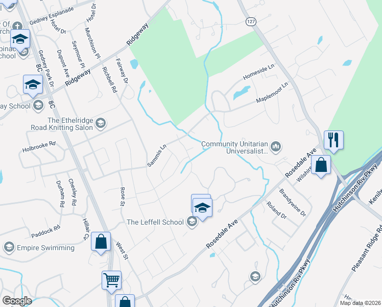 map of restaurants, bars, coffee shops, grocery stores, and more near 105 Barton Road in White Plains