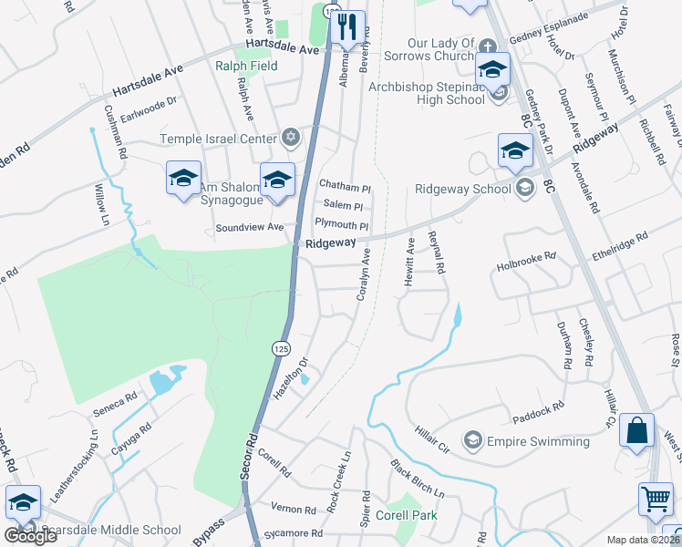 map of restaurants, bars, coffee shops, grocery stores, and more near 12 Wilmont Avenue in White Plains