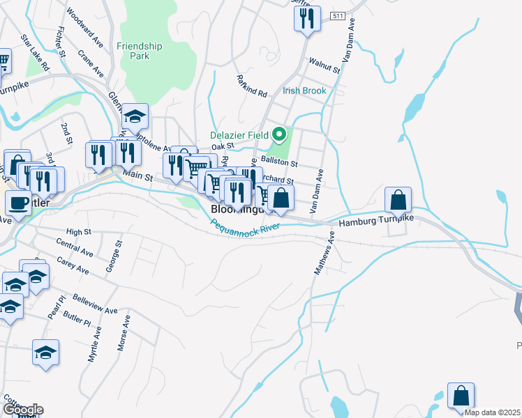 map of restaurants, bars, coffee shops, grocery stores, and more near 31 Hamilton Street in Bloomingdale