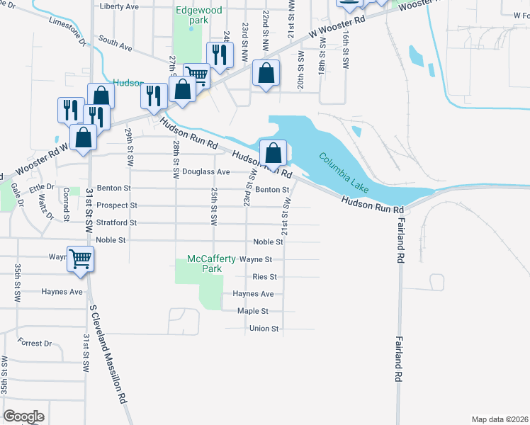map of restaurants, bars, coffee shops, grocery stores, and more near 1107 Prospect Street in Barberton