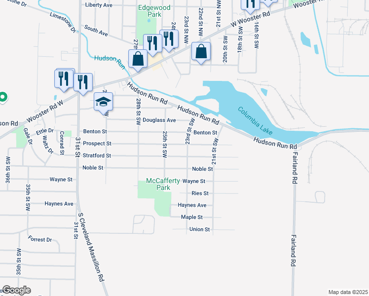 map of restaurants, bars, coffee shops, grocery stores, and more near 1149 Prospect Street in Barberton