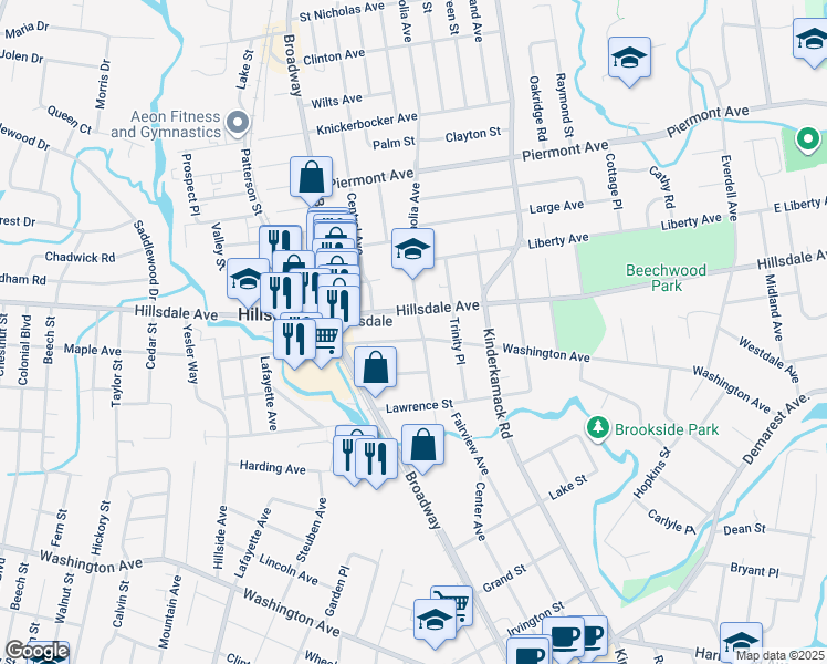 map of restaurants, bars, coffee shops, grocery stores, and more near 81 Magnolia Avenue in Hillsdale
