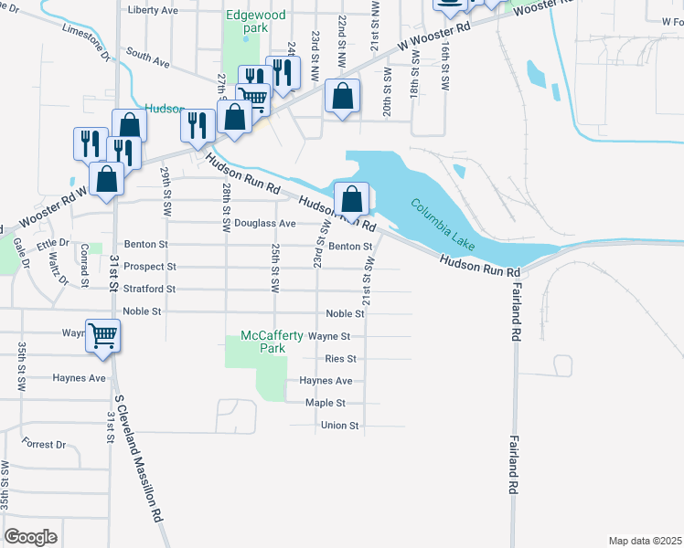map of restaurants, bars, coffee shops, grocery stores, and more near 1098 Prospect Street in Barberton