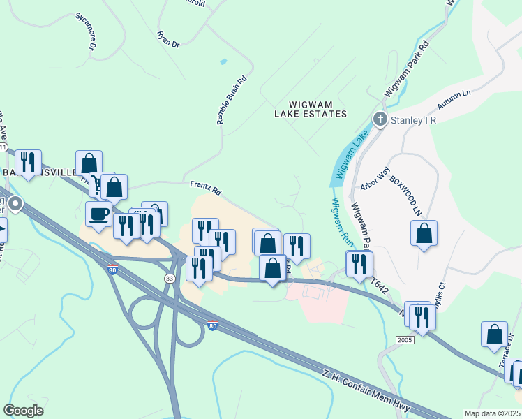 map of restaurants, bars, coffee shops, grocery stores, and more near 243 Frantz Road in Stroudsburg