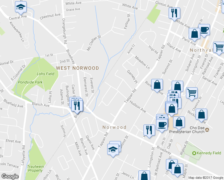 map of restaurants, bars, coffee shops, grocery stores, and more near 5 Windsor Court in Norwood