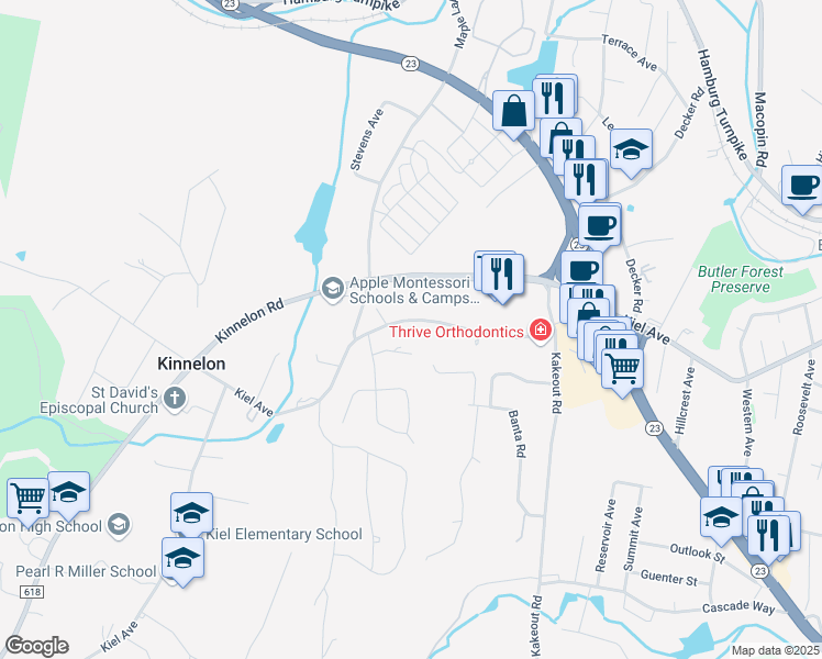 map of restaurants, bars, coffee shops, grocery stores, and more near 39 Kiel Avenue in Kinnelon