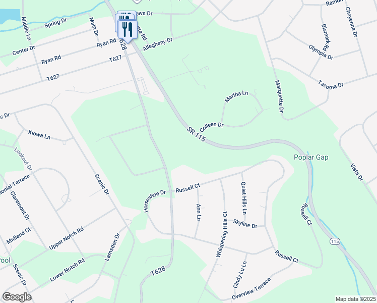 map of restaurants, bars, coffee shops, grocery stores, and more near 1178 Toll Road in Effort