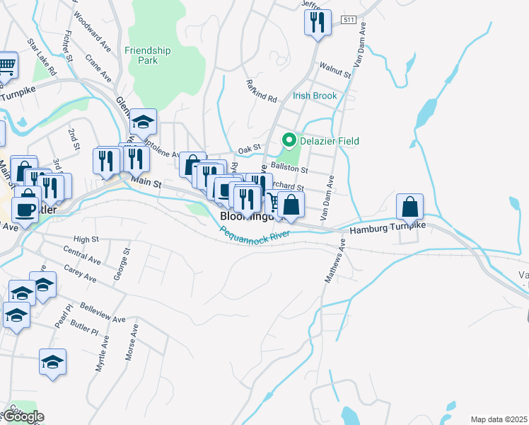 map of restaurants, bars, coffee shops, grocery stores, and more near in Bloomingdale