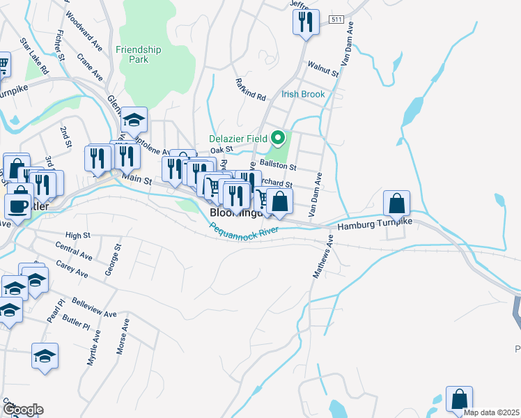 map of restaurants, bars, coffee shops, grocery stores, and more near 31 Hamilton Street in Bloomingdale