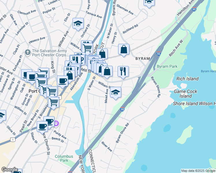 map of restaurants, bars, coffee shops, grocery stores, and more near 11 Mead Avenue in Greenwich