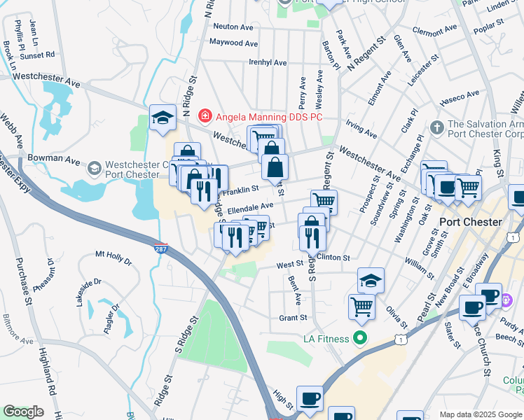 map of restaurants, bars, coffee shops, grocery stores, and more near 475 West William Street in Port Chester