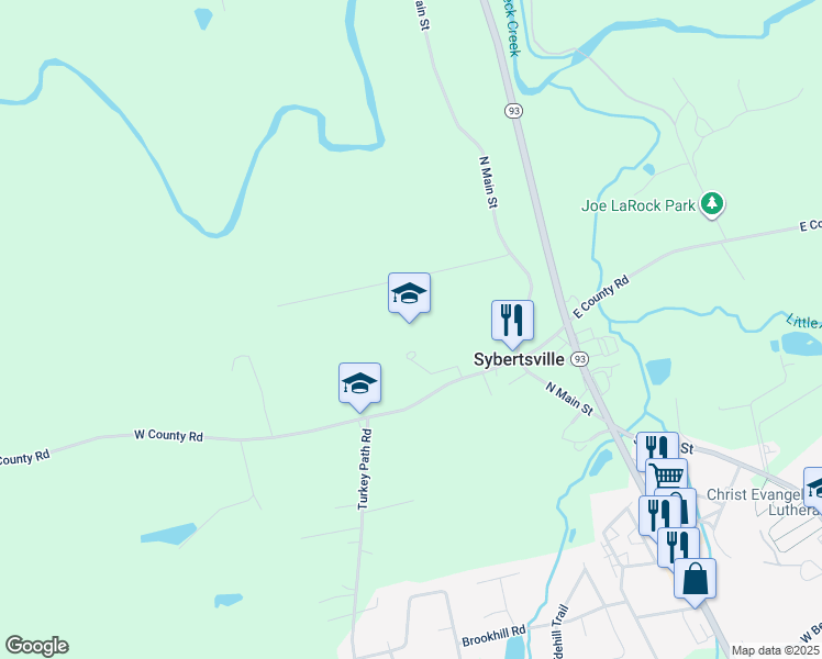 map of restaurants, bars, coffee shops, grocery stores, and more near in Sybertsville