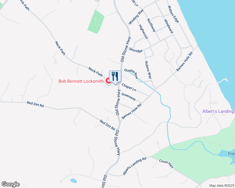 map of restaurants, bars, coffee shops, grocery stores, and more near 484 Old Stone Highway in East Hampton
