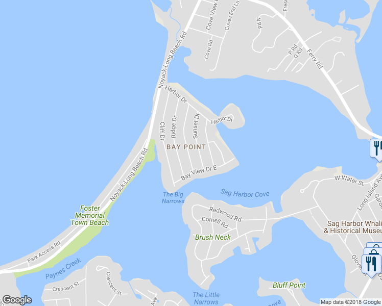 map of restaurants, bars, coffee shops, grocery stores, and more near 48 Windermere Drive in Sag Harbor
