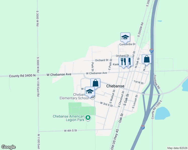 map of restaurants, bars, coffee shops, grocery stores, and more near 382 West Chebanse Avenue in Chebanse