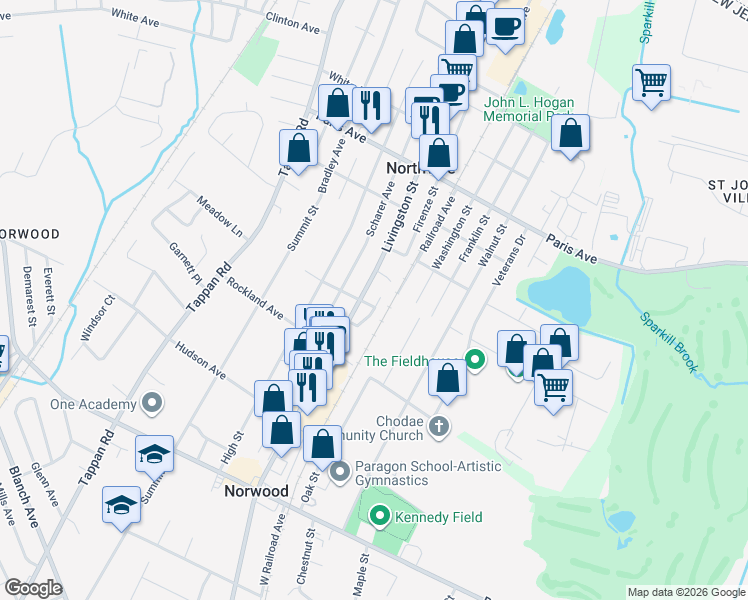 map of restaurants, bars, coffee shops, grocery stores, and more near 176 Winthrop Street in Northvale