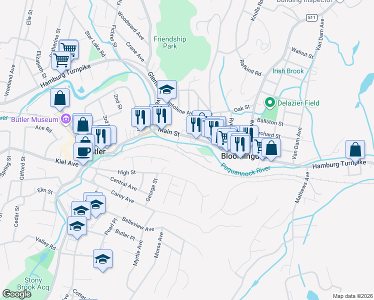 map of restaurants, bars, coffee shops, grocery stores, and more near 113 Main Street in Bloomingdale