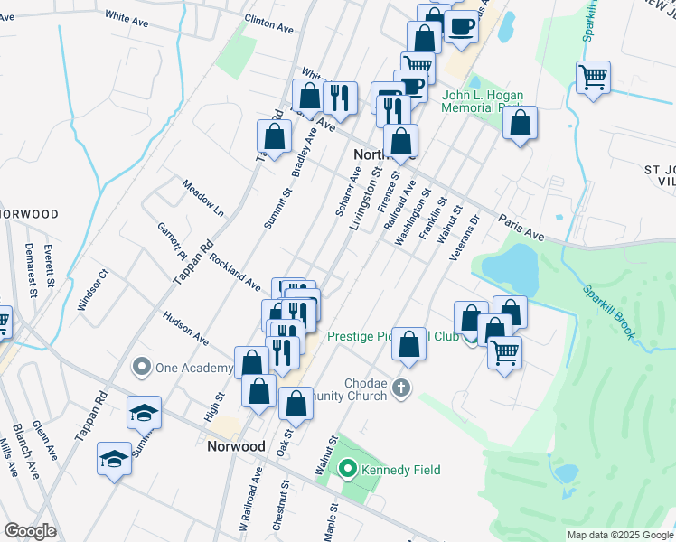 map of restaurants, bars, coffee shops, grocery stores, and more near 174 Winthrop Street in Northvale