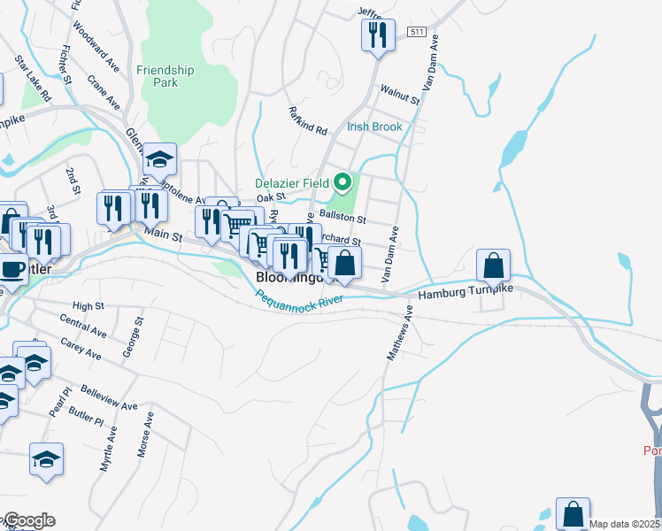 map of restaurants, bars, coffee shops, grocery stores, and more near 31 Hamilton Street in Bloomingdale