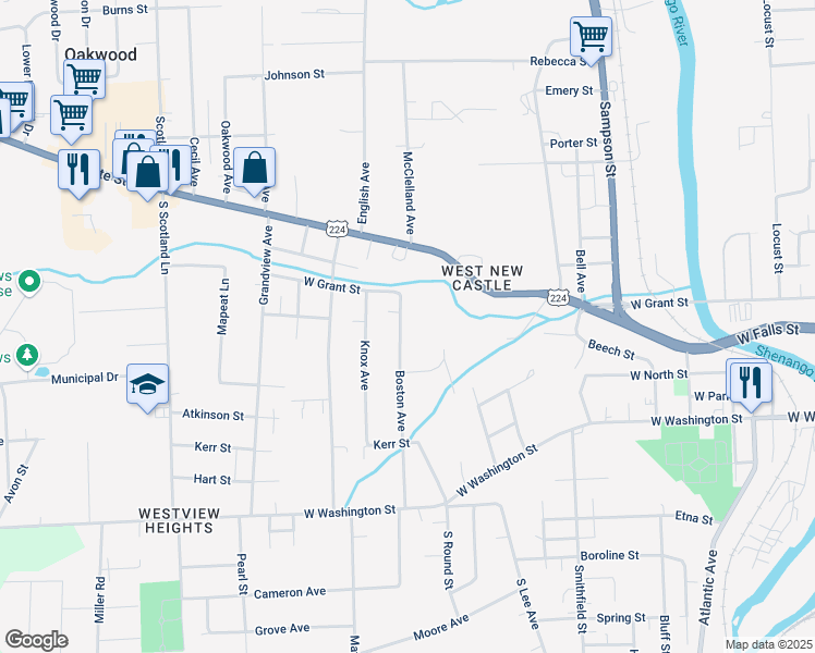 map of restaurants, bars, coffee shops, grocery stores, and more near 201 Boston Avenue in New Castle