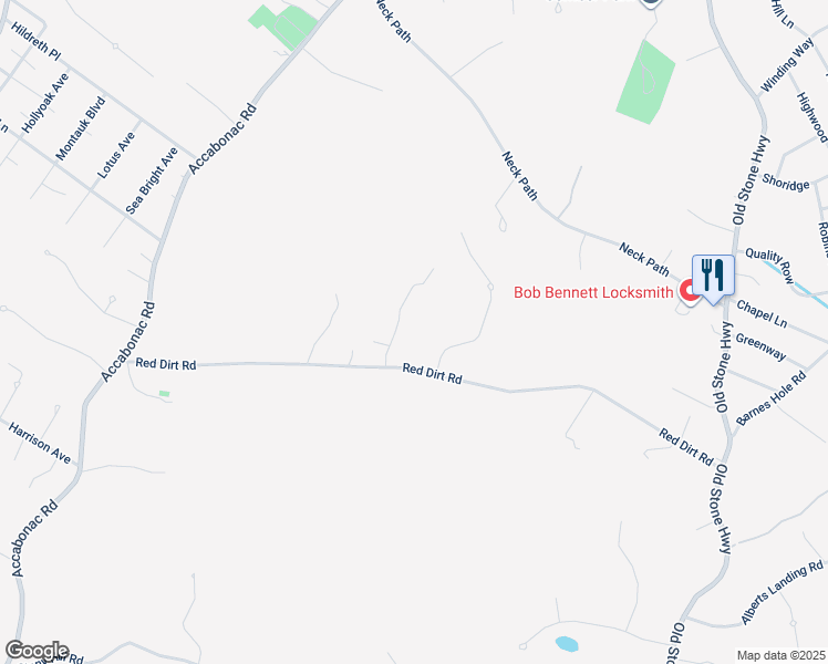 map of restaurants, bars, coffee shops, grocery stores, and more near 16 Wolf Way in East Hampton