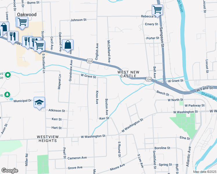 map of restaurants, bars, coffee shops, grocery stores, and more near 201 Boston Avenue in New Castle