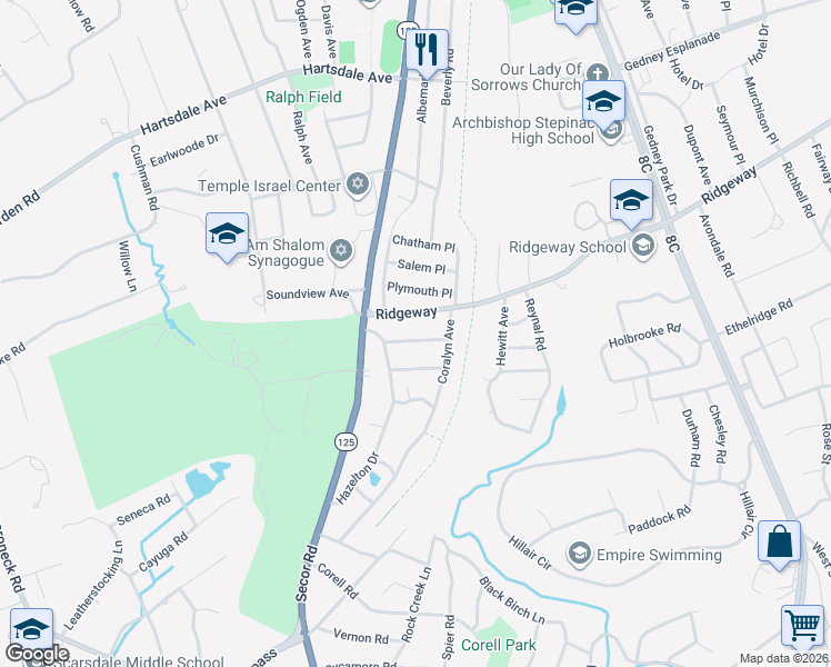 map of restaurants, bars, coffee shops, grocery stores, and more near 12 Wilmont Avenue in White Plains