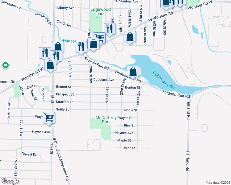 map of restaurants, bars, coffee shops, grocery stores, and more near 1149 Prospect St in Barberton