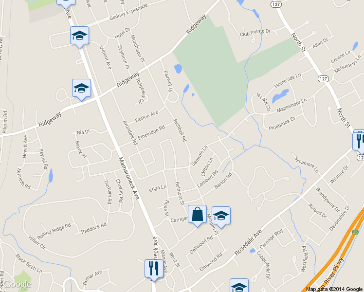 map of restaurants, bars, coffee shops, grocery stores, and more near 49 Richbell Road in White Plains