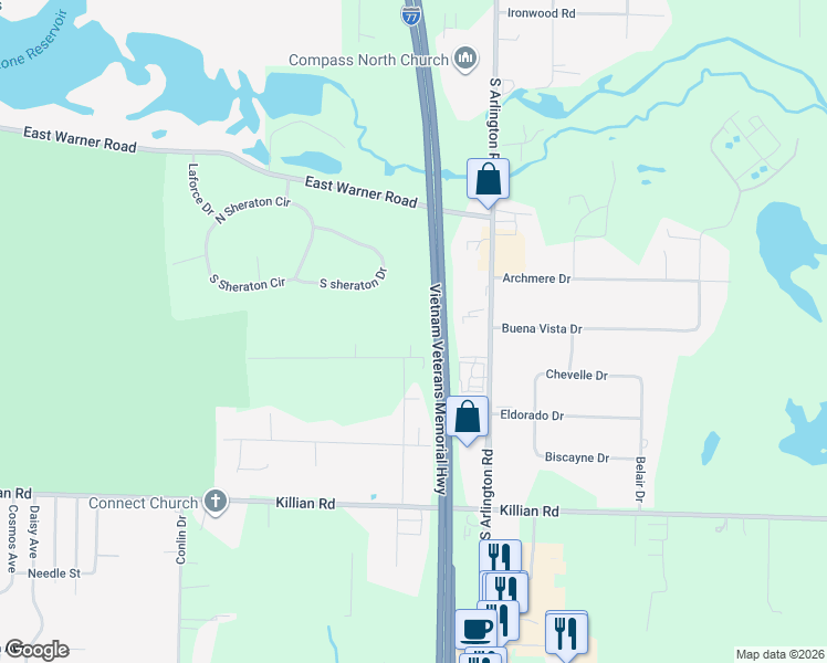 map of restaurants, bars, coffee shops, grocery stores, and more near 793 Chenoweth Drive in Akron