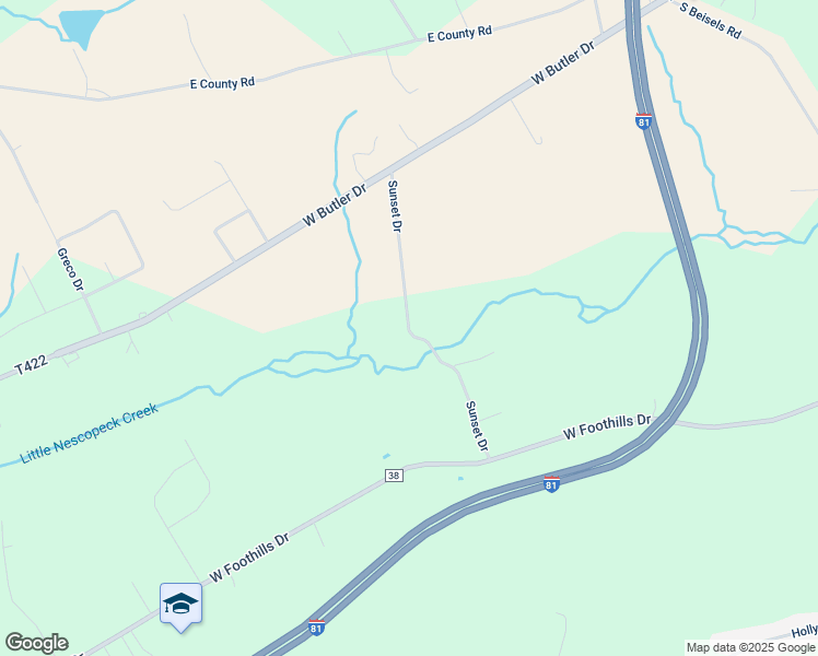 map of restaurants, bars, coffee shops, grocery stores, and more near Sunset Drive in Drums