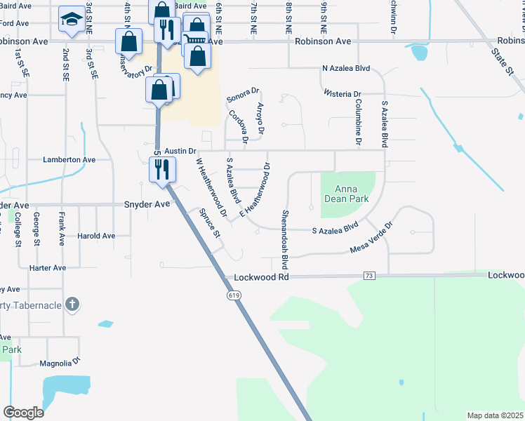 map of restaurants, bars, coffee shops, grocery stores, and more near 279 E Heatherwood Dr in Barberton