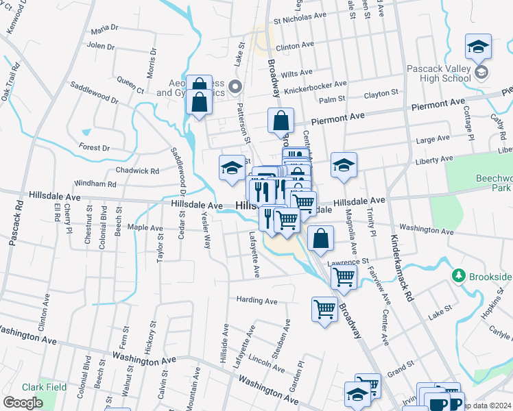 map of restaurants, bars, coffee shops, grocery stores, and more near in Hillsdale