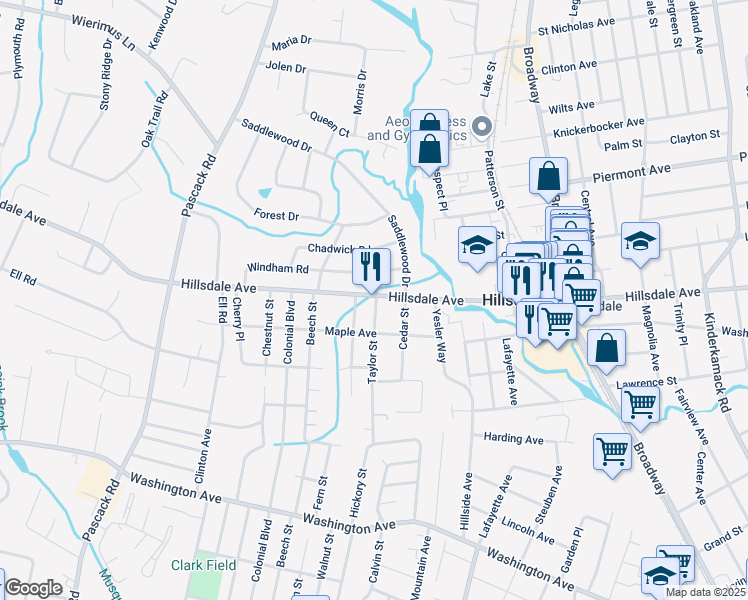 map of restaurants, bars, coffee shops, grocery stores, and more near 577 Hillsdale Avenue in Hillsdale