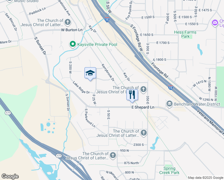 map of restaurants, bars, coffee shops, grocery stores, and more near 93 East 1950 South in Kaysville